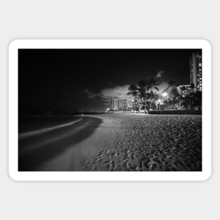 Beach palm trees and  buildings of Waikiki from beach on tropical island  night Sticker